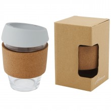  Lidan 360 ml Becher aus Borosilikatglas mit Korkgriff und Silikondeckel