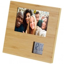  Sasa Bambus Fotorahmen Tischuhr mit Thermometer