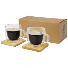  Manti 2-teiliger 250 ml doppelwandiger Glasbecher mit Bambusuntersetzer 