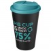 Doppelwandiger Isolierbecher aus  recyceltem Kunststoff mit drehbarem, auslaufsicherem Deckel. Der komplette Becher inkl. Deckel Americano® Eco 350 ml recycelter Becher mit auslaufsicherem Deckel